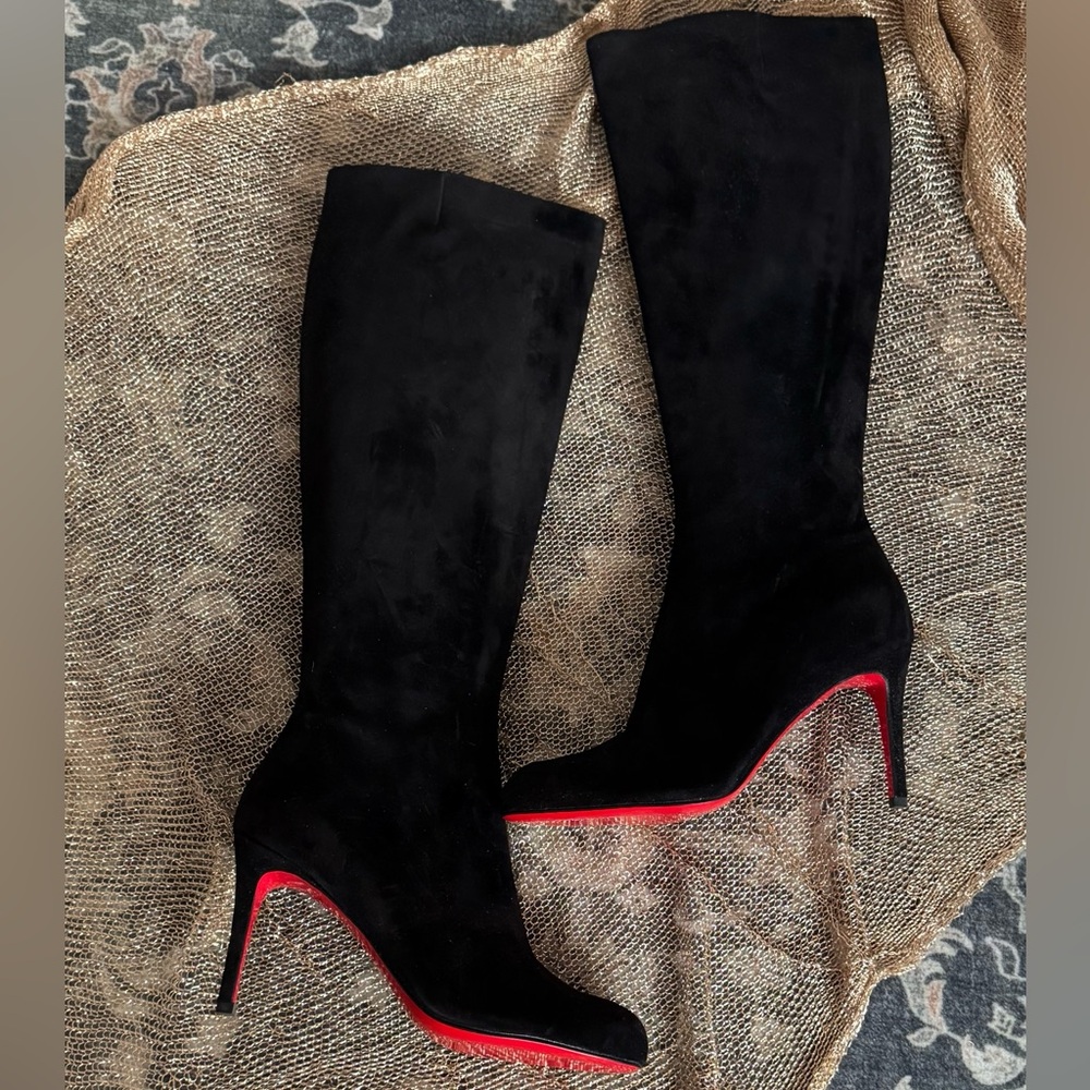 Christian Louboutin Black Heeled Boots with Red Soles